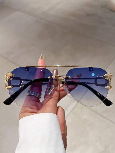 1pc Women's New Oval Lens Fashion Fashion Glasses, Metal Leopard Decor Temples, Retro Minimalist Design, For Summer Beach Vacation,Outdoor,Travel