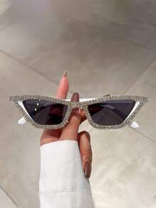 1 件女士猫眼形时尚眼镜，小框性感风格装饰眼镜，镶嵌闪亮水钻，粉色简约设计装饰眼镜 - 淺灰紫 - 查看 2