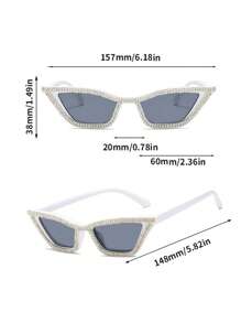 1 件女士猫眼形时尚眼镜，小框性感风格装饰眼镜，镶嵌闪亮水钻，粉色简约设计装饰眼镜 - 淺灰紫 - 查看 4