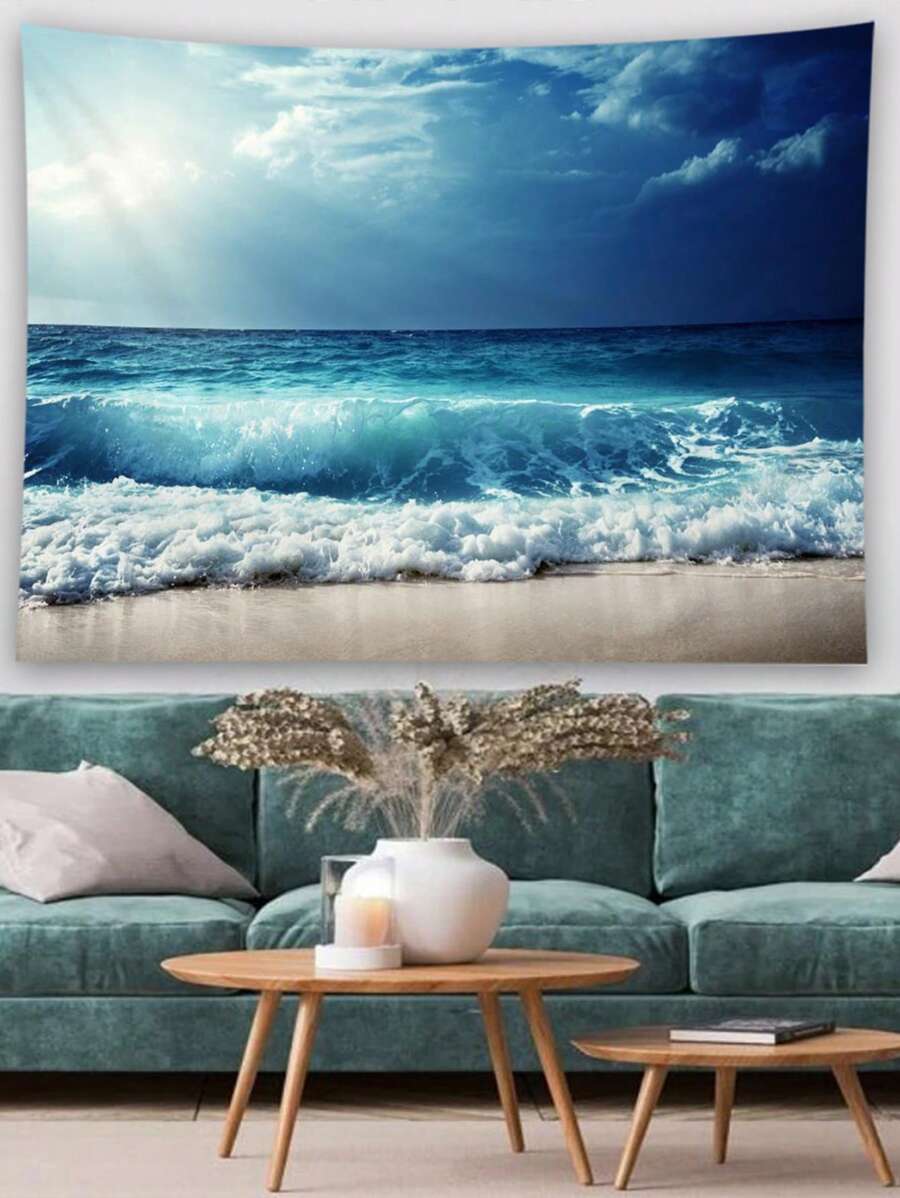 1入組彩色海景圖案掛毯現代家居裝飾軟牆毯 - 彩色 - 查看 1