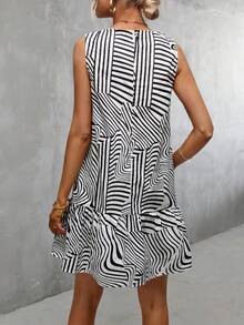 SHEIN Clasi Vestido smock con estampado de rayas - Blanco y Negro - Ver 2