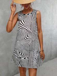 SHEIN Clasi Vestido smock con estampado de rayas - Blanco y Negro - Ver 6