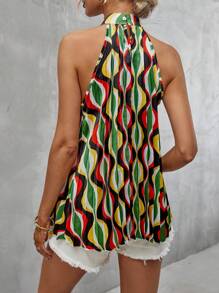 SHEIN VCAY Allover Print Keyhole Back Halter Top - Multicolor - View 2