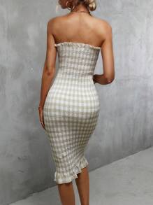 GENKIRA Plaid Print Ruffle Hem Tube Bodycon Dress - Multicolor - View 2