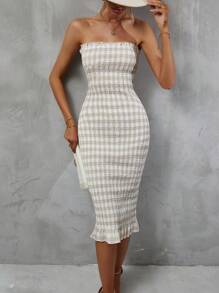 GENKIRA Plaid Print Ruffle Hem Tube Bodycon Dress - Multicolor - View 6