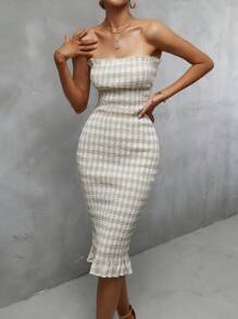 GENKIRA Plaid Print Ruffle Hem Tube Bodycon Dress - Multicolor - View 7