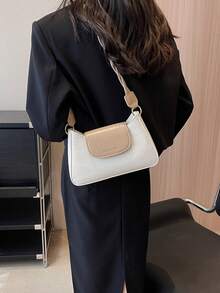 Dập nổi cá sấu Cái túi Khối màu Đúng mốt Túi đeo vai - Màu be - Xem 2