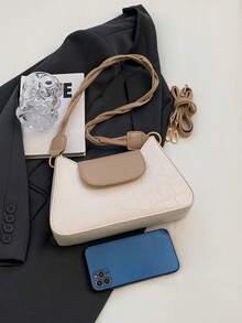 Dập nổi cá sấu Cái túi Khối màu Đúng mốt Túi đeo vai - Màu be - Xem 4