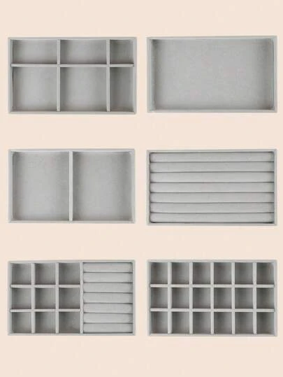 1入組休閒6格素色首飾託盤適合女士適用於首飾類收納