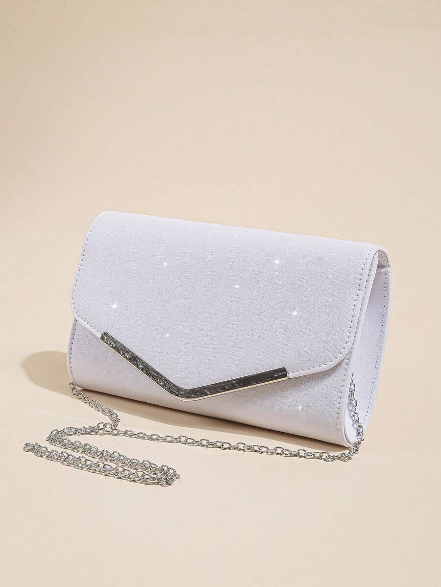 Túi cầm tay dự tiệc dành cho nữ, kiểu dáng phong bì bóng bẩy với dây đeo xích có thể tháo rời, thanh lịch và tinh tế. Chiếc túi vuông sơn mài này phù hợp cho các bữa tiệc, dạ hội và các dịp khác, là sự lựa chọn lý tưởng cho các cô gái và quý cô thích tiệc tùng. - trắng - Xem 1