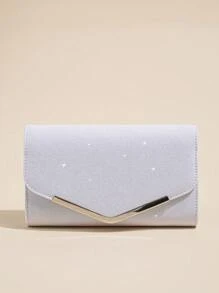 Túi cầm tay dự tiệc dành cho nữ, kiểu dáng phong bì bóng bẩy với dây đeo xích có thể tháo rời, thanh lịch và tinh tế. Chiếc túi vuông sơn mài này phù hợp cho các bữa tiệc, dạ hội và các dịp khác, là sự lựa chọn lý tưởng cho các cô gái và quý cô thích tiệc tùng. - trắng - Xem 2