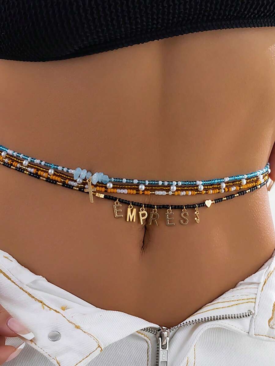 4 Cái/bộ Bohemian Chữ Thập & Chữ Charm Dây Thắt Lưng Đính Hạt Dành Cho Nữ Cho Kỳ Nghỉ - Nhiều màu - Xem 1