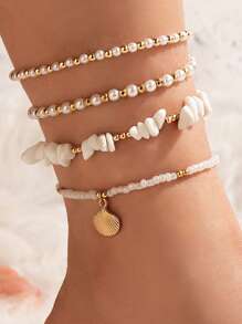 4 Cái/bộ Vỏ Hợp Kim Kẽm Bohemian & Ngọc Trai Giả Trang Trí Vòng Chân Đính Hạt Vòng Chân Dành Cho Nữ Cho Kỳ Nghỉ - Nhiều màu - Xem 1