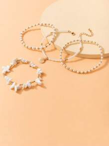 4 Cái/bộ Vỏ Hợp Kim Kẽm Bohemian & Ngọc Trai Giả Trang Trí Vòng Chân Đính Hạt Vòng Chân Dành Cho Nữ Cho Kỳ Nghỉ - Nhiều màu - Xem 2