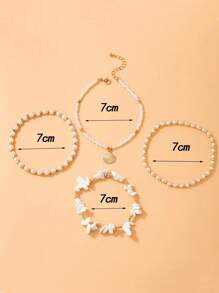 4 Cái/bộ Vỏ Hợp Kim Kẽm Bohemian & Ngọc Trai Giả Trang Trí Vòng Chân Đính Hạt Vòng Chân Dành Cho Nữ Cho Kỳ Nghỉ - Nhiều màu - Xem 3
