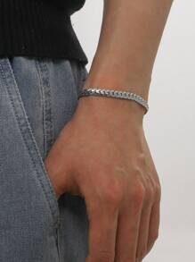 Men Letter Detail Bracelet - Silver - View 1