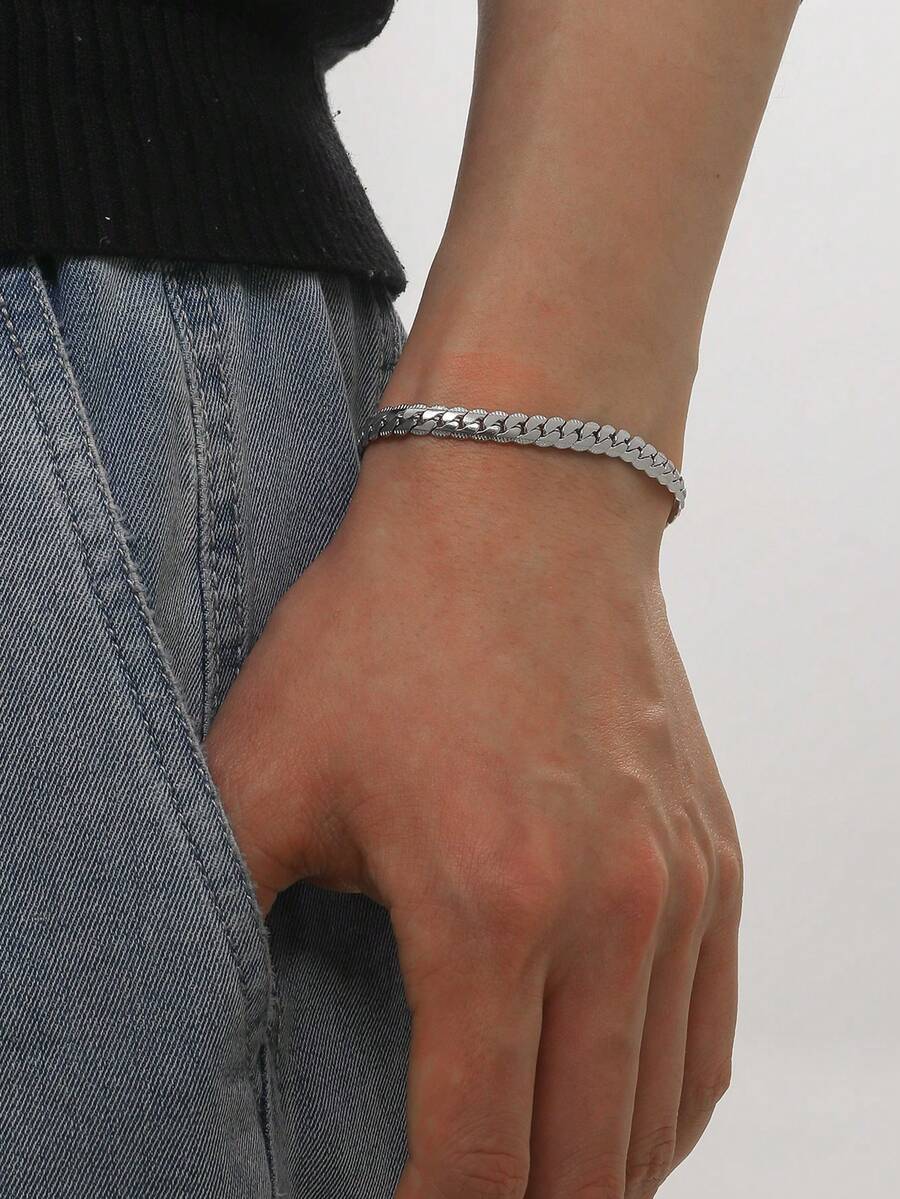 Men Letter Detail Bracelet - Silver - View 1