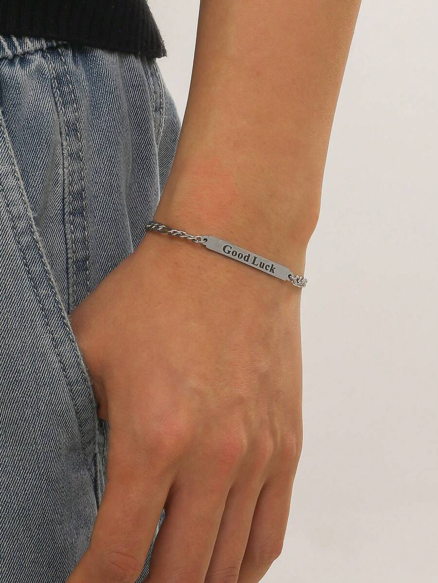 Letter Detail Bracelet - Silver - View 1