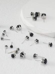 12pairs/set Fashion Iron Rhinestone Decor Stud Earrings For Women For Dating Gift - Black - View 4