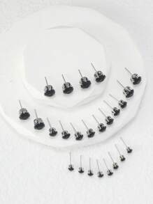 12pairs/set Fashion Iron Rhinestone Decor Stud Earrings For Women For Dating Gift - Black - View 5