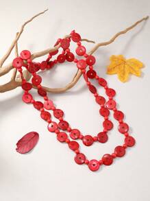 圓形裝飾項鍊 - 紅色 - 查看 1