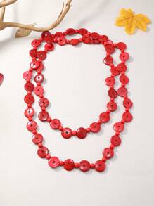 圓形裝飾項鍊 - 紅色 - 查看 3