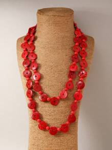 圓形裝飾項鍊 - 紅色 - 查看 4