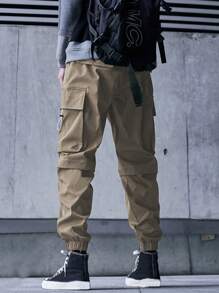 Manfinity EMRG Men Flap Pocket Side Cargo Pants - Khaki - View 2