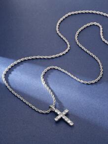 1pc Fashionable Cubic Zirconia Cross Pendant Necklace For Women For Dating Gift - Silver - View 2