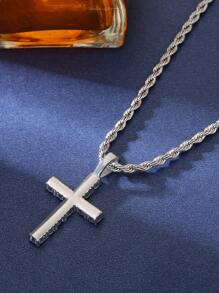 1pc Fashionable Cubic Zirconia Cross Pendant Necklace For Women For Dating Gift - Silver - View 3