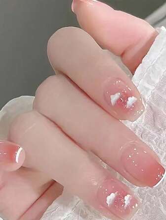 24入組短圓形云紋全覆蓋假指甲套裝，按壓式假指甲及美甲用品，改造您的指甲