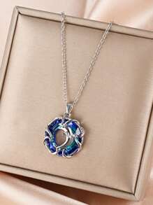 Vòng cổ vòng tròn quyến rũ chi tiết cá heo - Màu xanh lam - Xem 4