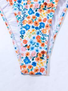 Swim Mod Summer Beach Floral Print Bandeau Bikini Set - White - View 4