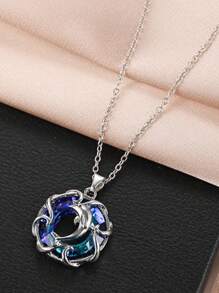 Vòng cổ vòng tròn quyến rũ chi tiết cá heo - Màu xanh lam - Xem 5