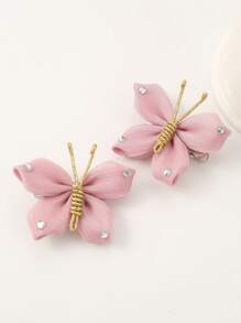 2pcs Kids Butterfly Decor Hair Clip For Daily Decoration - Pink - View 1