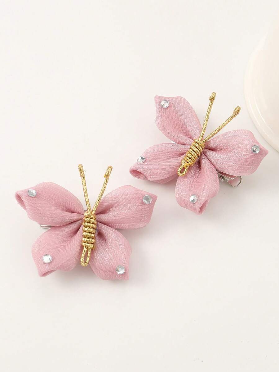 2pcs Kids Butterfly Decor Hair Clip For Daily Decoration - Pink - View 1