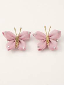 2pcs Kids Butterfly Decor Hair Clip For Daily Decoration - Pink - View 3
