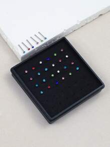 24入組水鑽裝飾鼻釘 - 彩色 - 查看 3