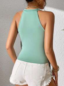 SHEIN VCAY Fringe Trim Halter Top - Green - View 2