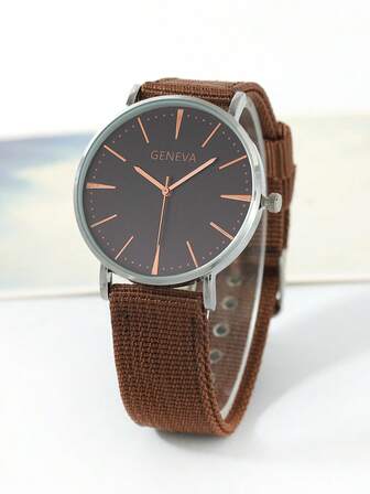 1入組棕色尼龍帶時尚圓形錶盤石英表,適用於日常生活