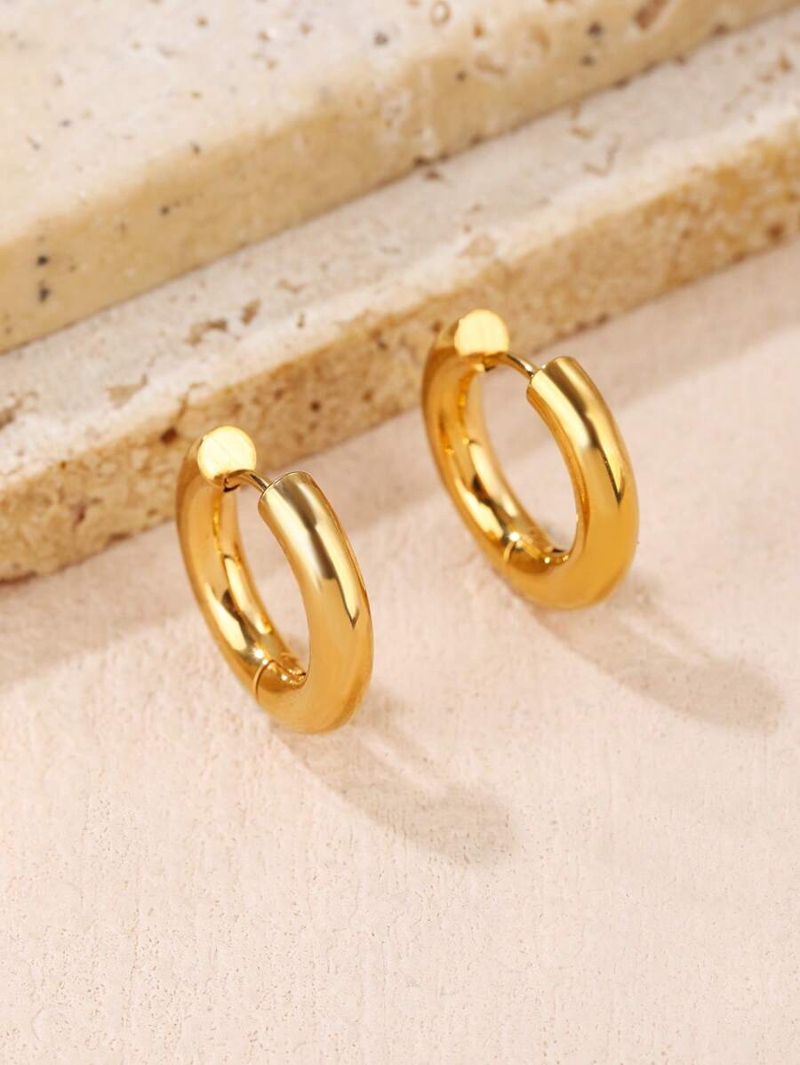 極簡圓耳環 - 金黃色 - 查看 1
