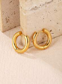 極簡圓耳環 - 金黃色 - 查看 2