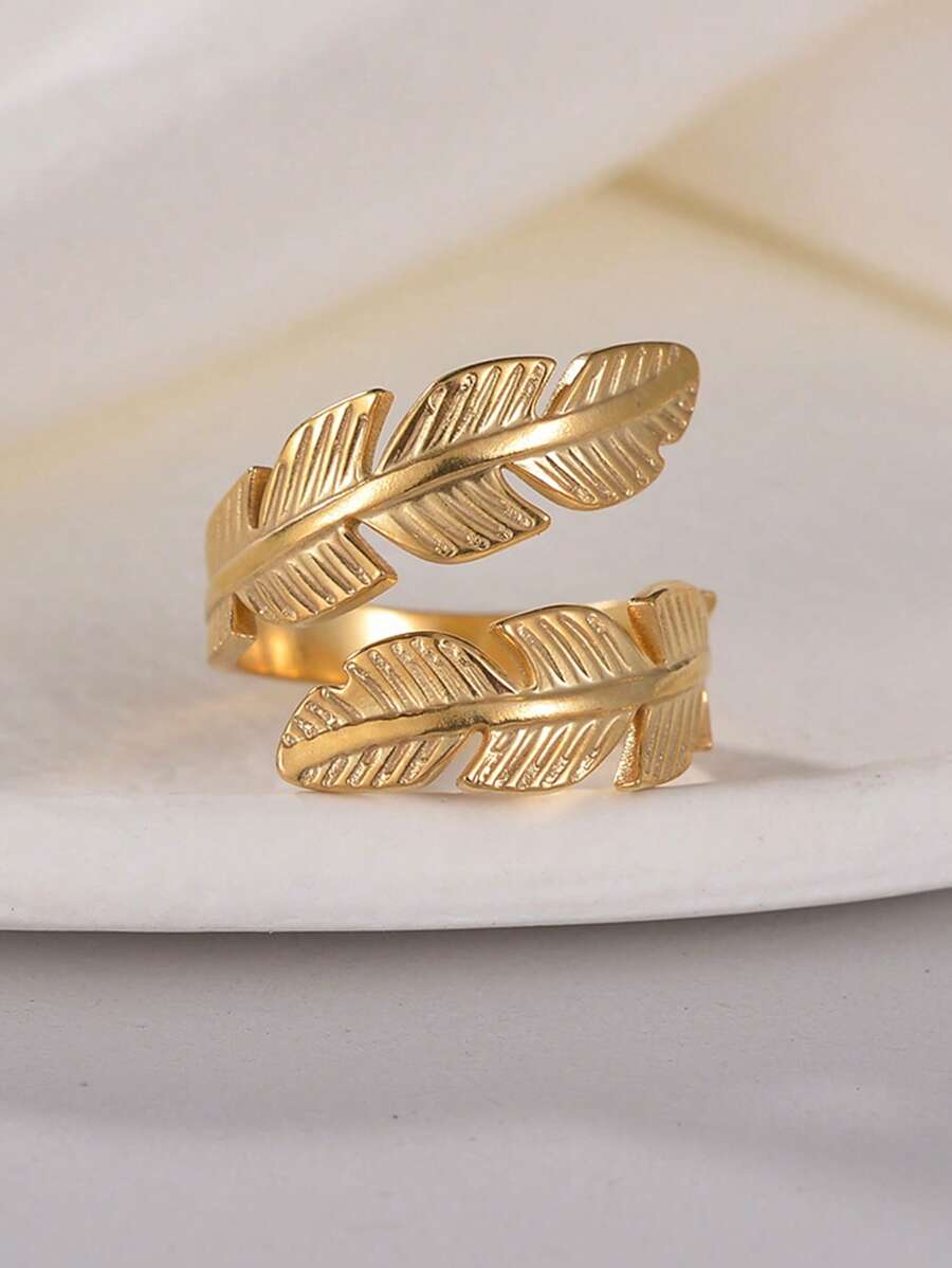 Đúng mốt Thép không gỉ Thiết kế lá Nhẫn Đối với phụ nữ Để Trang Trí Hàng Ngày Vàng Phổ biến nhất Đồ trang sức Qủa tặng Buổi tiệc - Vàng - Xem 1