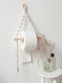 1入組織物懸掛紙巾收納波西米亞紙巾架 - 米色 - 查看 1