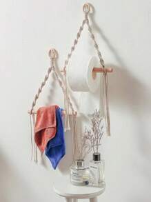 1入組織物懸掛紙巾收納波西米亞紙巾架 - 米色 - 查看 2