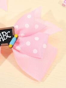 2入組/包白色波卡圓點和粉色蝴蝶結字母ABC髮夾適用於兒童 - 彩色 - 查看 3