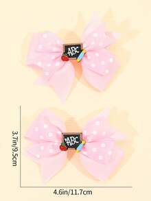 2入組/包白色波卡圓點和粉色蝴蝶結字母ABC髮夾適用於兒童 - 彩色 - 查看 4