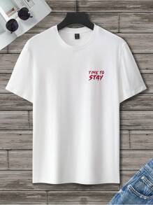 Manfinity Homme 男士合身短袖網眼高街夏季圖形T恤，聚酯纖維 - 白色 - 查看 2