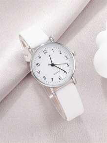 女士手表圆形指针石英表作为送给返校学生的礼物 - 白色 - 查看 3