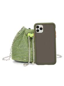 Shiny,Glitter Bling Glamorous,Elegant,Exquisite,Quiet Luxury Mini Bucket Bag Green Rhinestone Decor Drawstring For Party, Clear Bag Dinner Bag,Evening Bag,Elegant Rhinestone Rhinestone,Crystal Decor,Faux Pearl For Party Girl,Woman,For Lady,Bride Perfect For Party,Wedding,Prom,Dinner/Banquet Best Gift For Women, Glamorous Rhinestone Bag